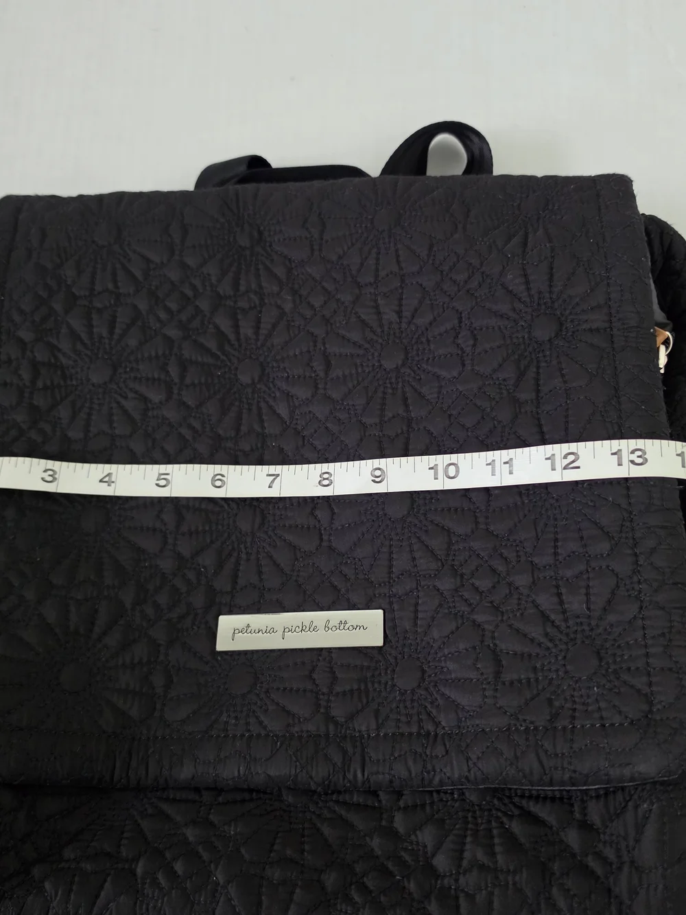 Petunia Pickle Bottom Black Quilted Floral Pattern Diaper Backpack